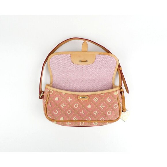 Dooney & Bourke Pink Heart Print Canvas & Leather Shoulder Bag - Picture 8 of 13